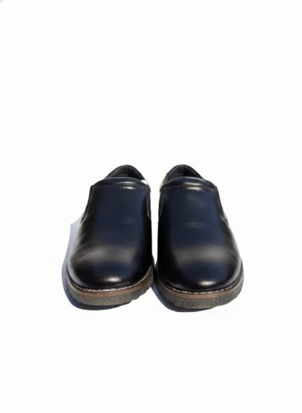 Black genuine leather slip-on shoes for men