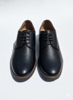 Black genuine leather lace-up formal shoes for men