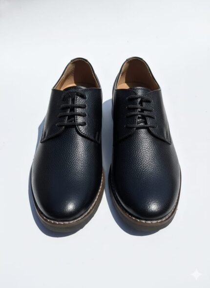 Black genuine leather lace-up formal shoes for men